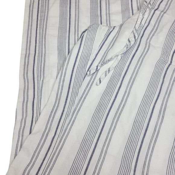 Victoria’s Secret Women’s White Blue Striped Drawstring Flax Cotton Pants Size 6 - Picture 2 of 6